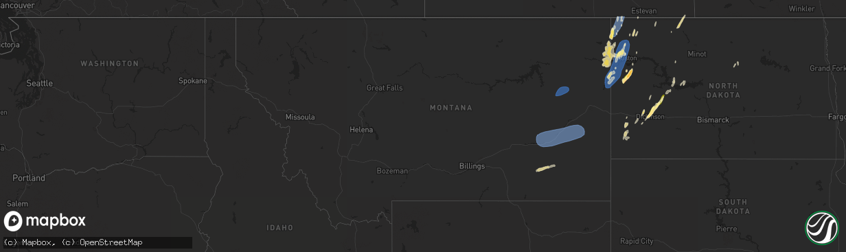 Hail map in Montana on August 30, 2023