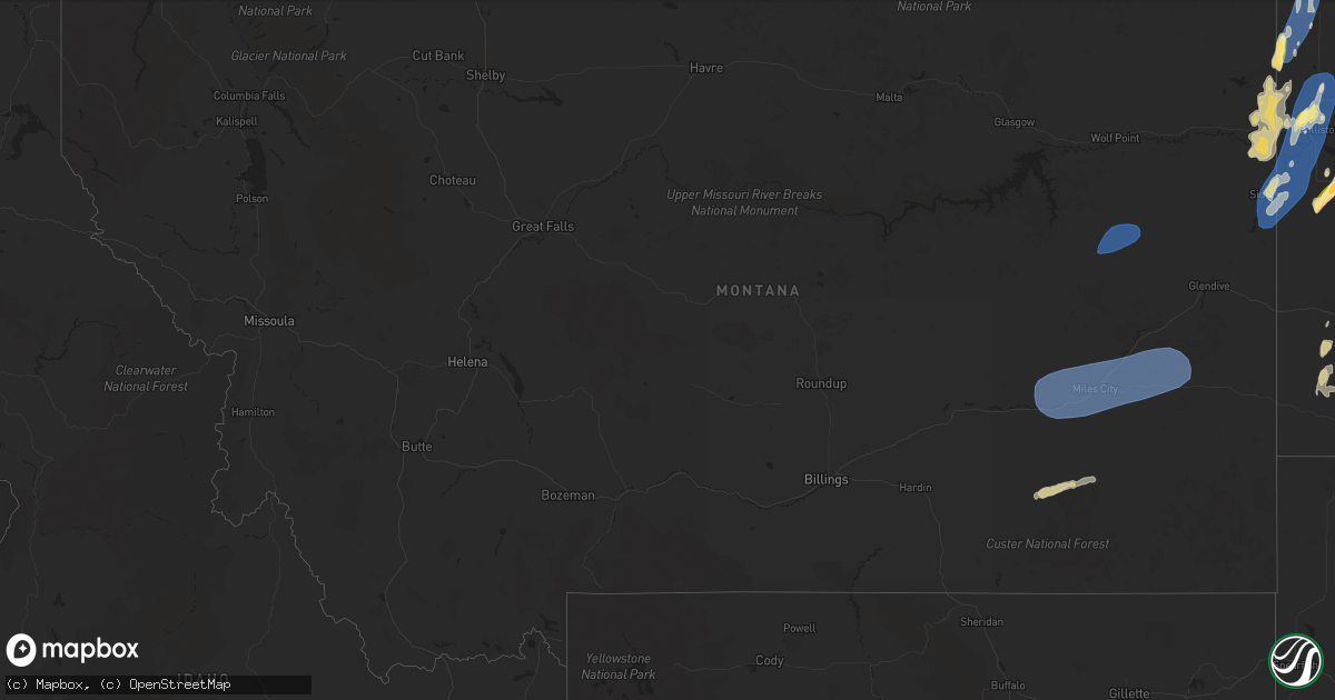 Hail map in Montana on August 30, 2023