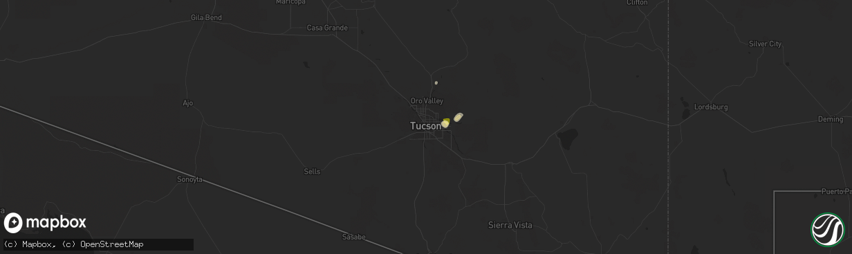 Hail map in Tucson, AZ on August 30, 2023