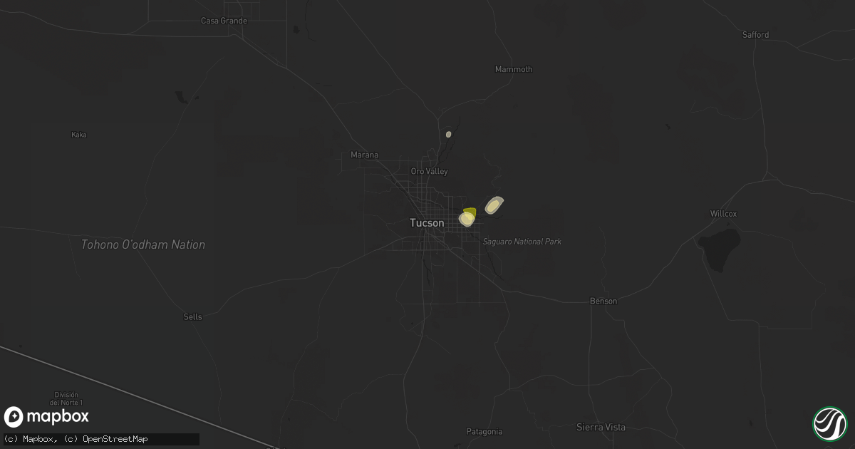 Hail map in Tucson, AZ on August 30, 2023