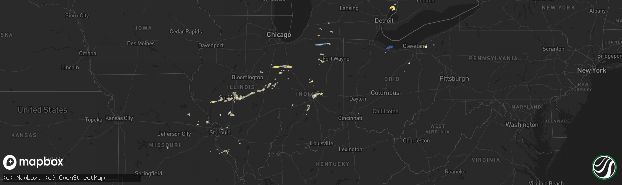 Hail map in Indiana on August 30, 2024