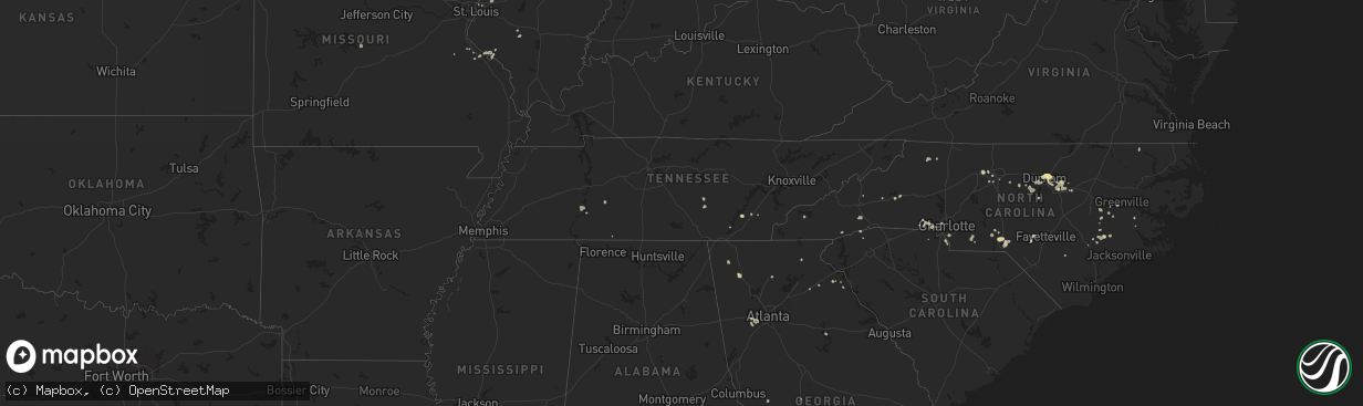 Hail map in Tennessee on August 30, 2024