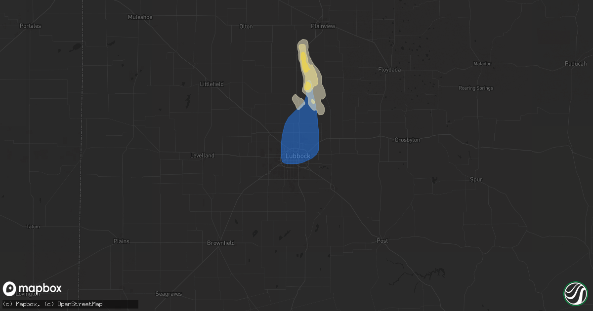 Hail map in Lubbock, TX on August 30, 2025