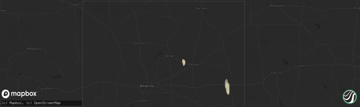 Hail map in Skellytown, TX on August 30, 2025