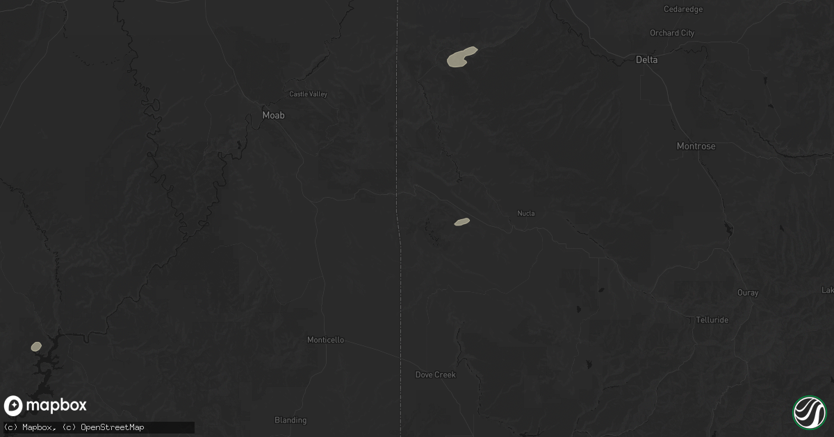 Hail map in Bedrock, CO on August 30, 2026