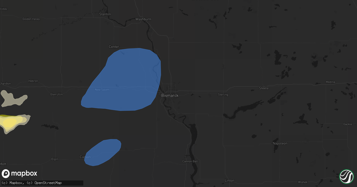 Hail map in Bismarck, ND on August 30, 2026