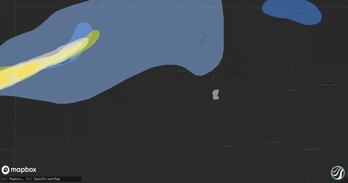 Hail map in Bison, SD on August 30, 2026