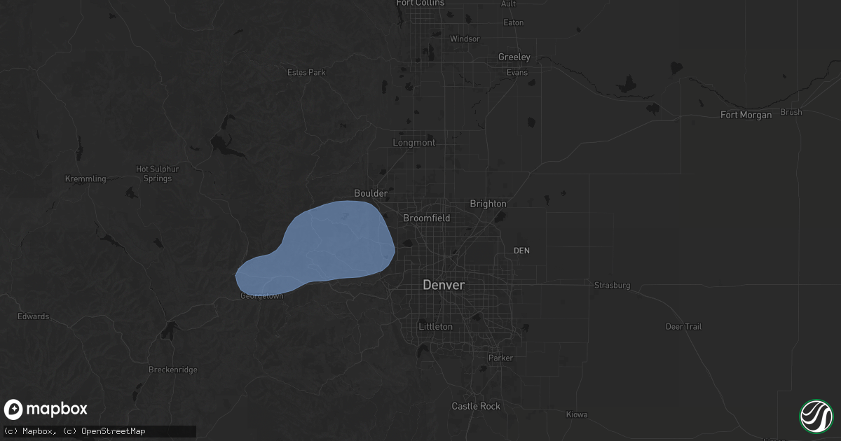 Hail map in Broomfield, CO on August 30, 2026