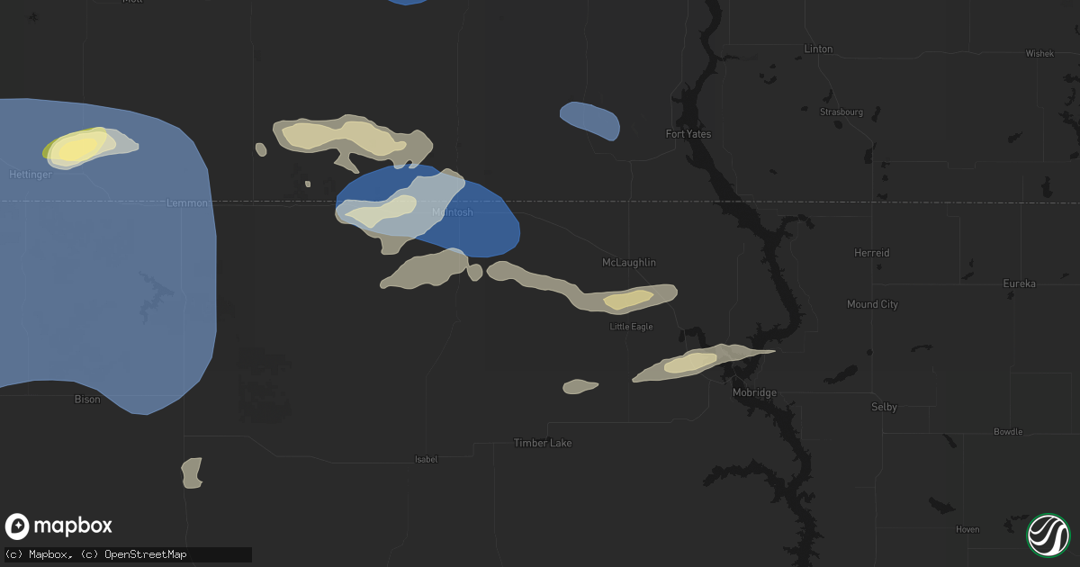 Hail map in Bullhead, SD on August 30, 2026