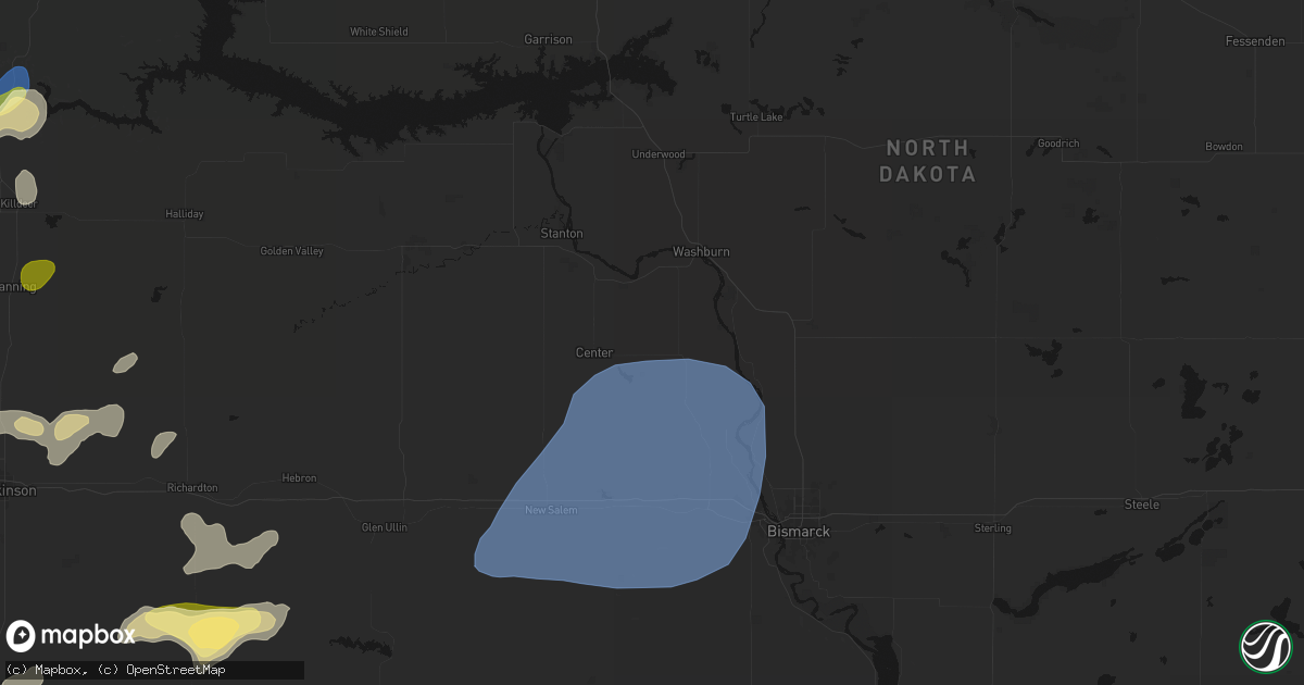 Hail map in Center, ND on August 30, 2026