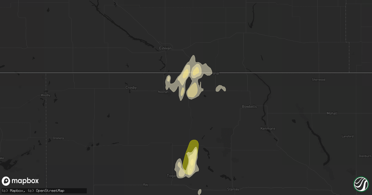Hail map in Columbus, ND on August 30, 2026