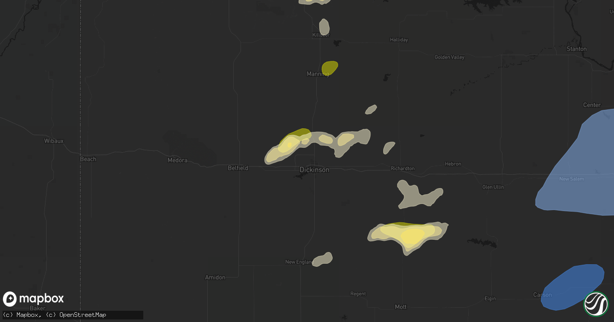 Hail map in Dickinson, ND on August 30, 2026