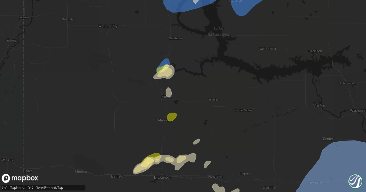 Hail map in Dunn Center, ND on August 30, 2026