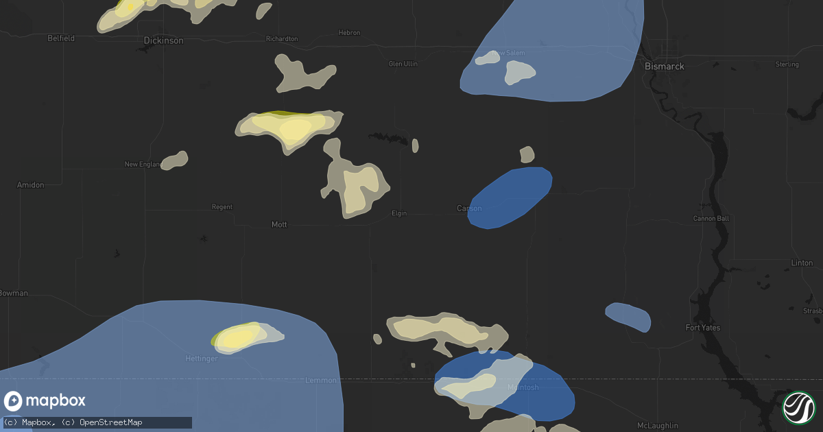 Hail map in Elgin, ND on August 30, 2026