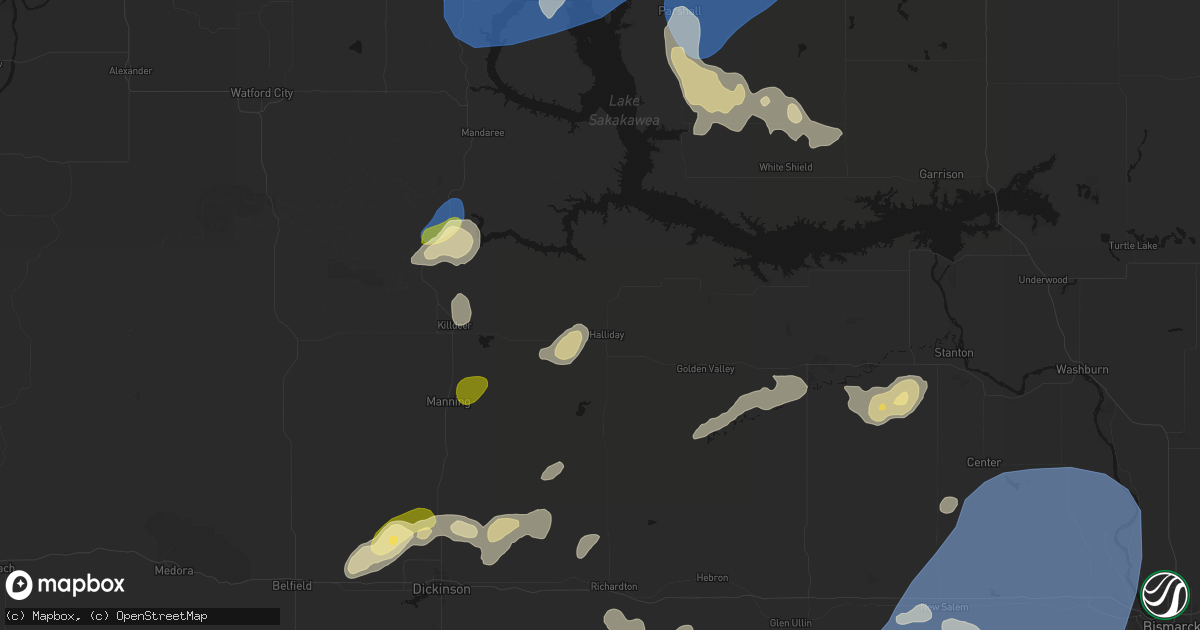 Hail map in Halliday, ND on August 30, 2026