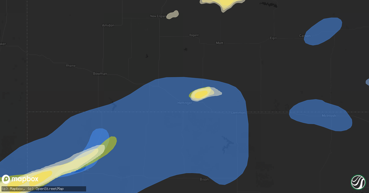Hail map in Hettinger, ND on August 30, 2026
