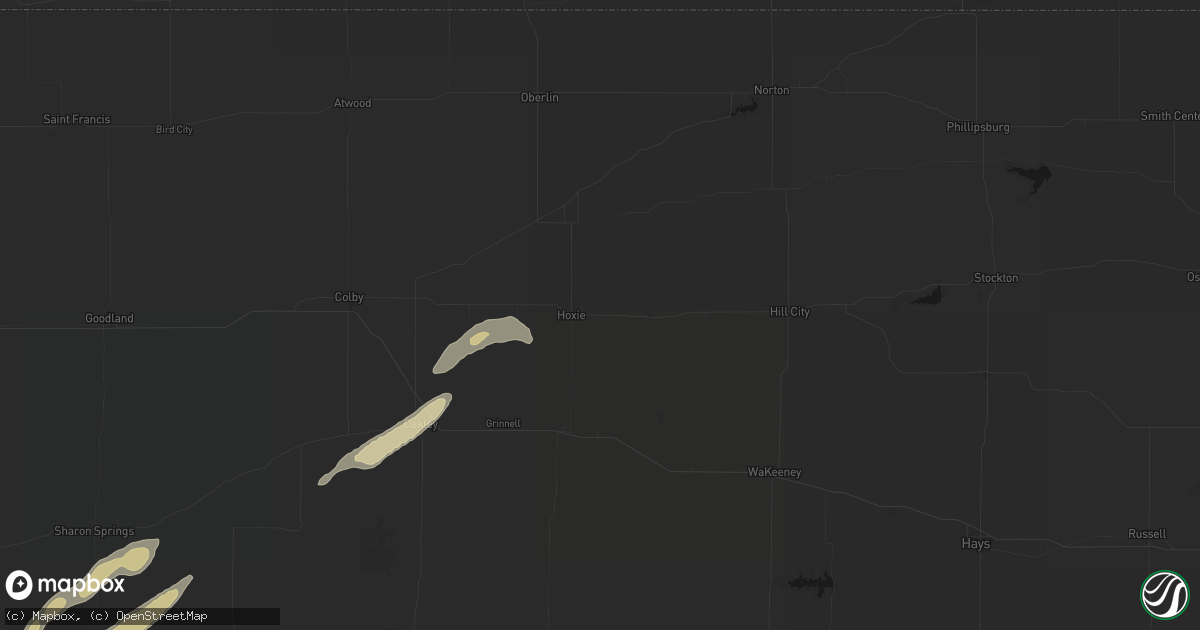 Hail map in Hoxie, KS on August 30, 2026