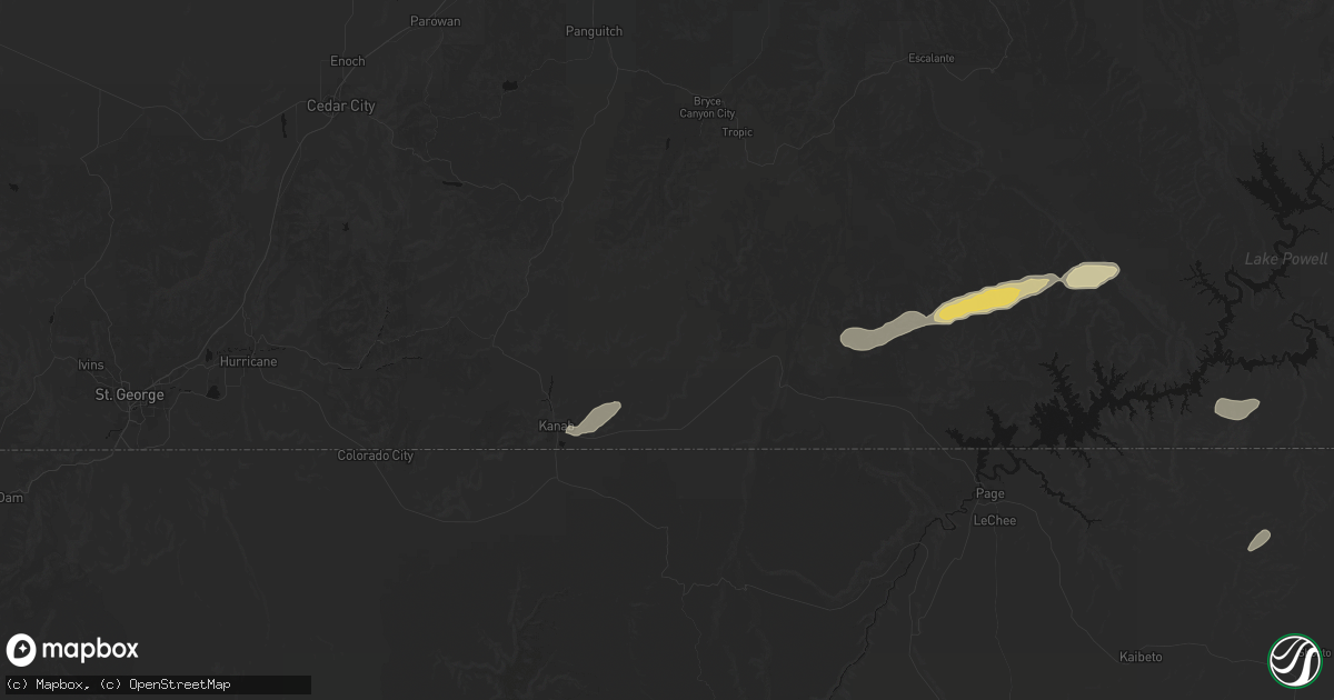 Hail map in Kanab, UT on August 30, 2026