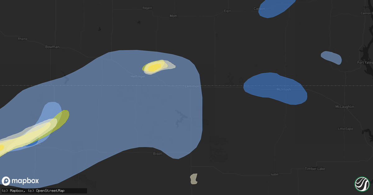 Hail map in Lemmon, SD on August 30, 2026