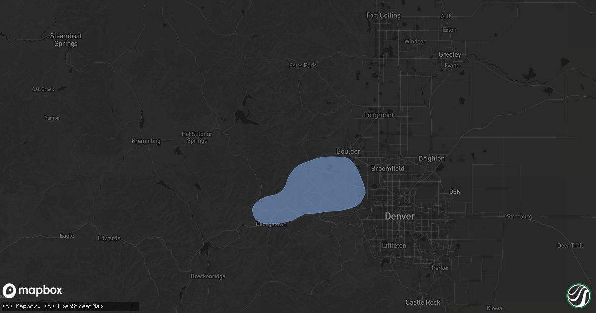Hail map in Nederland, CO on August 30, 2026
