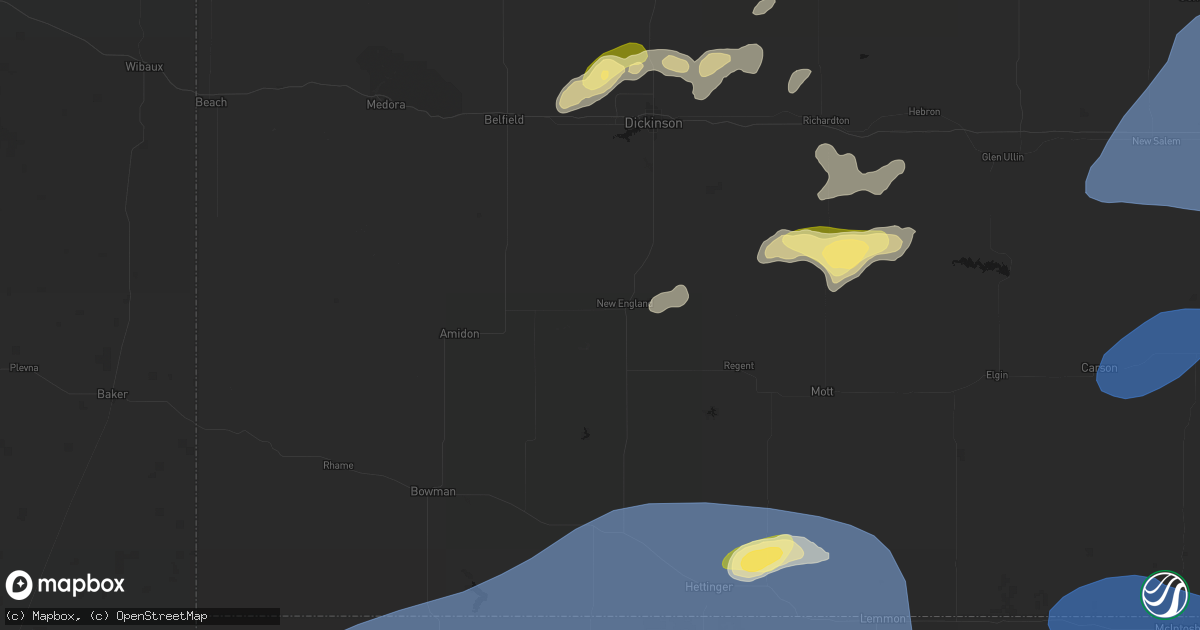 Hail map in New England, ND on August 30, 2026