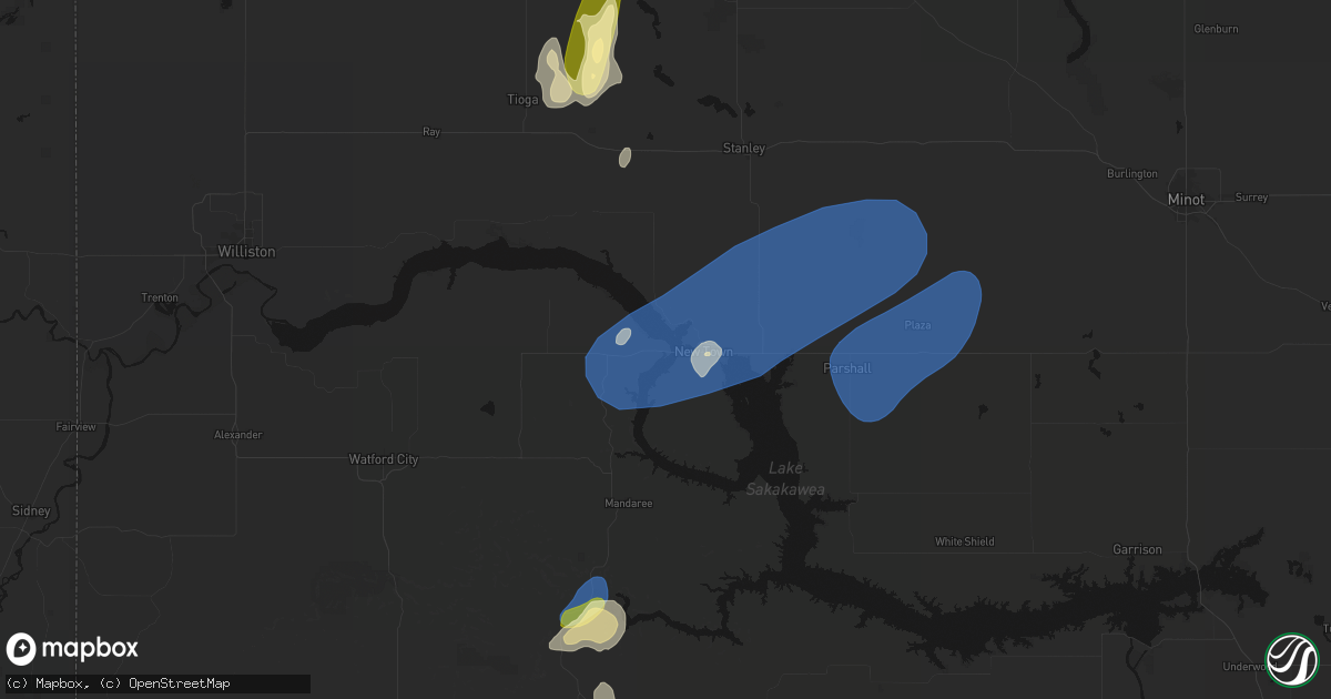 Hail map in New Town, ND on August 30, 2026