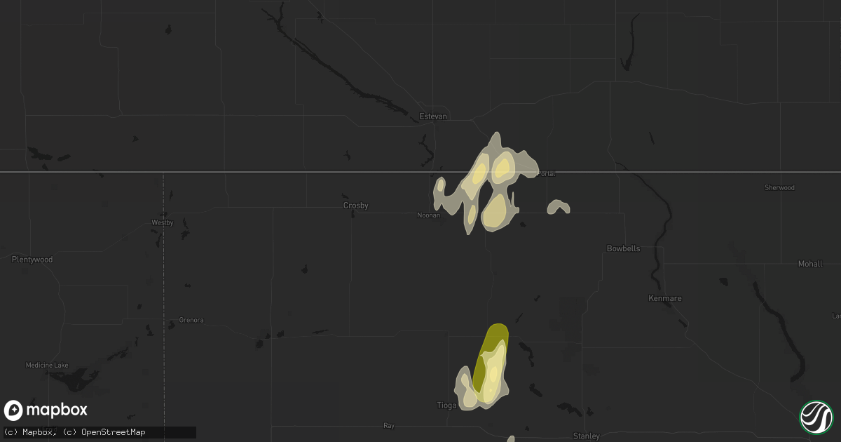 Hail map in Noonan, ND on August 30, 2026