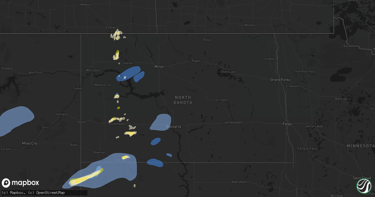Hail map in North Dakota on August 30, 2026