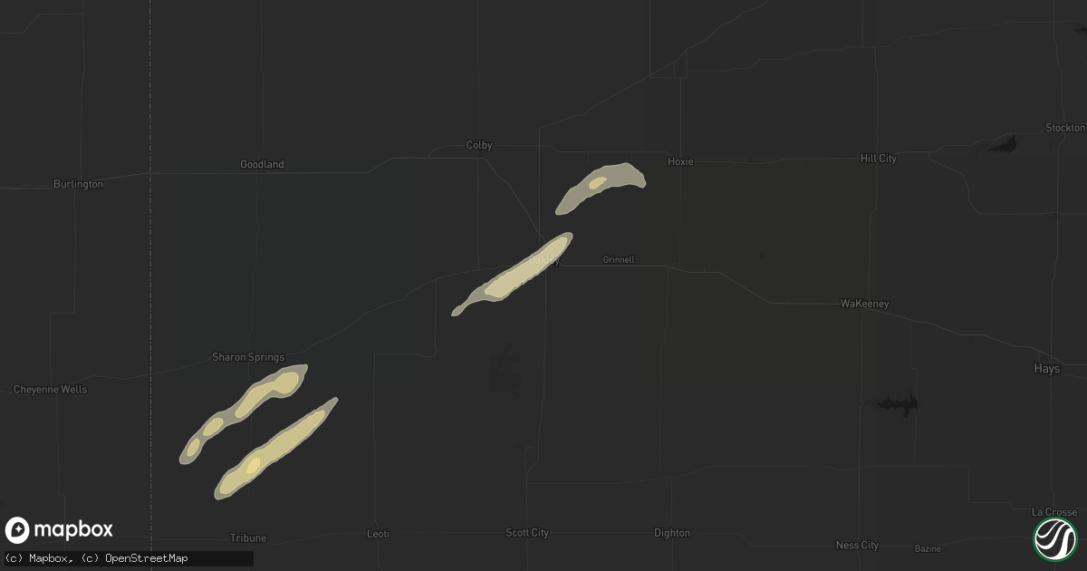 Hail map in Oakley, KS on August 30, 2026