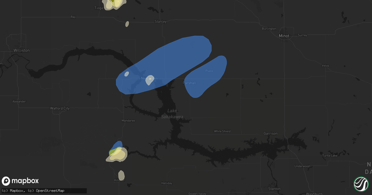 Hail map in Parshall, ND on August 30, 2026