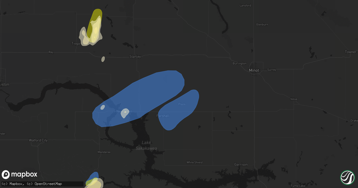 Hail map in Plaza, ND on August 30, 2026