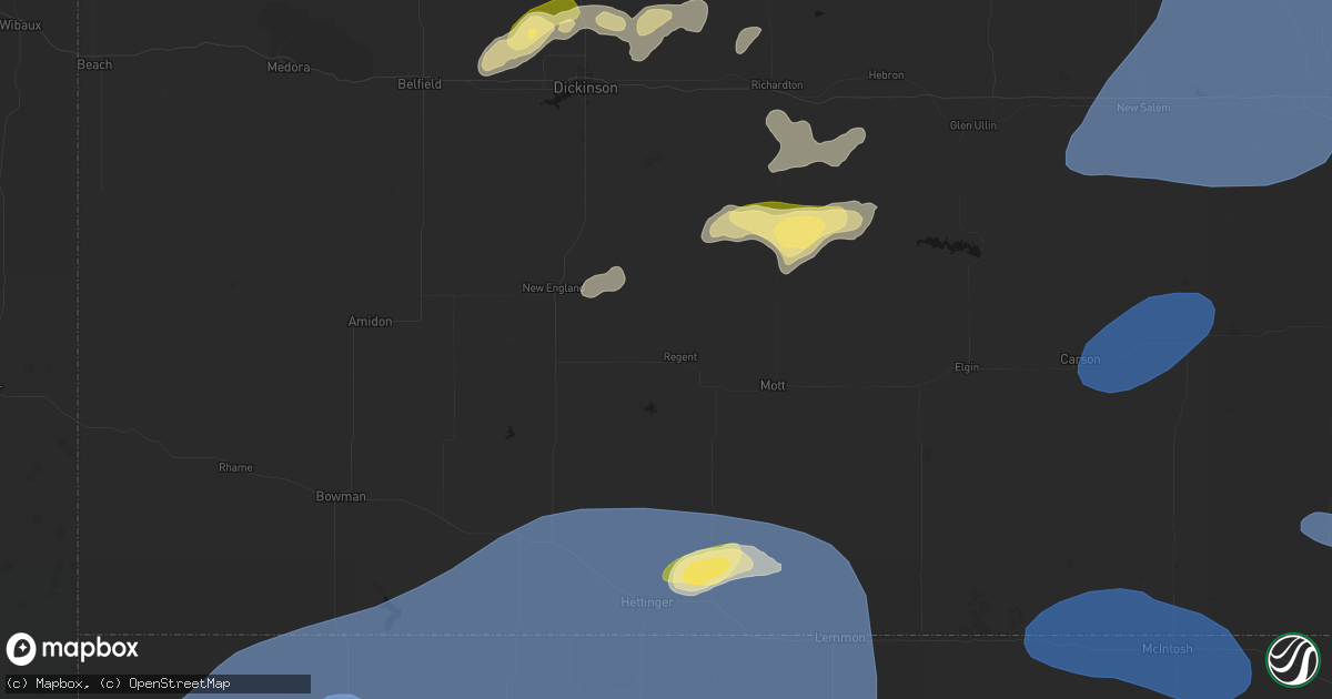 Hail map in Regent, ND on August 30, 2026