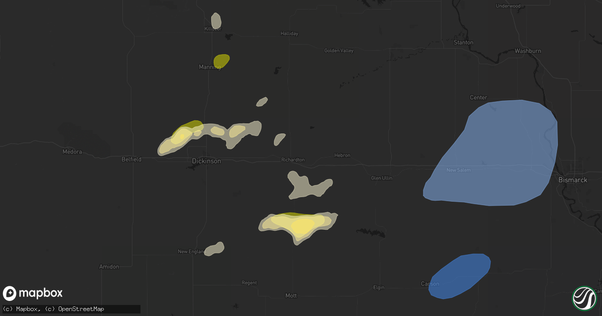 Hail map in Richardton, ND on August 30, 2026