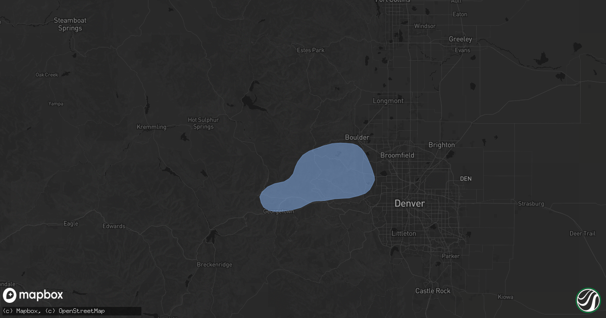Hail map in Rollinsville, CO on August 30, 2026
