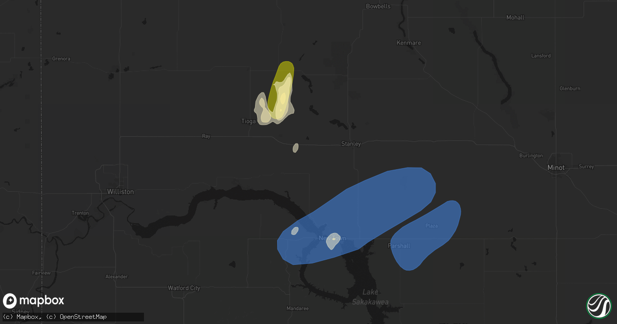 Hail map in Ross, ND on August 30, 2026