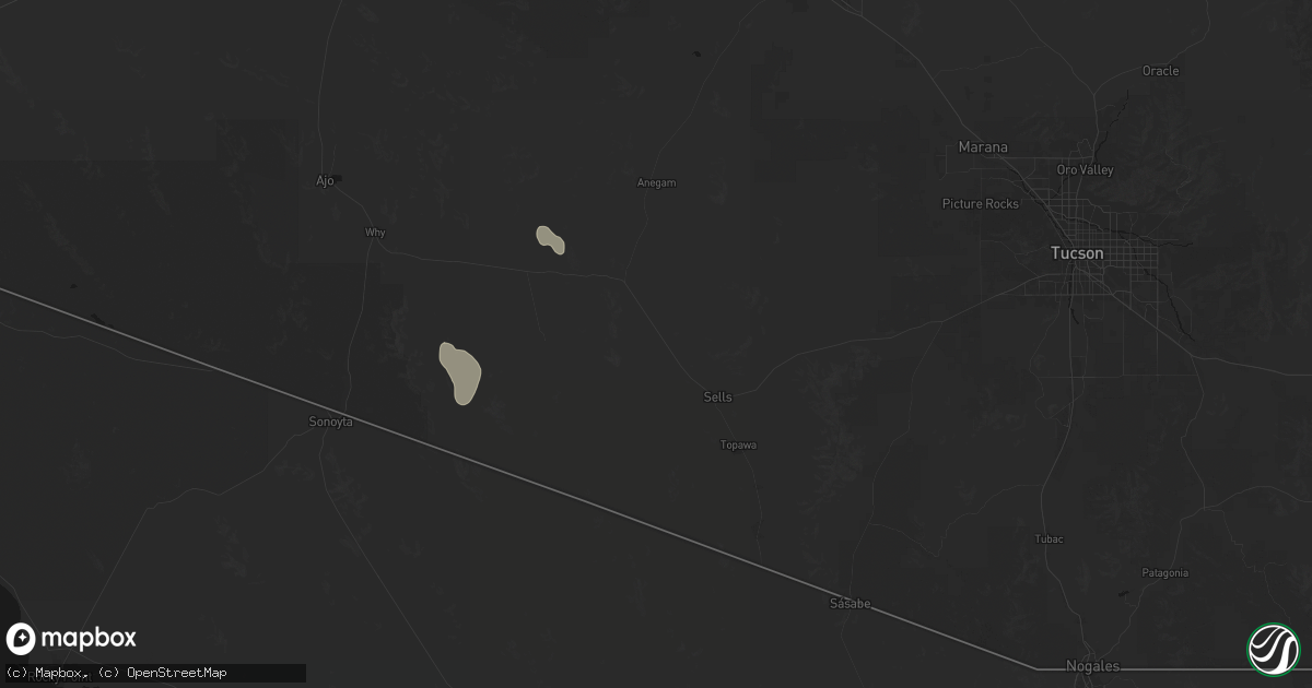 Hail map in Sells, AZ on August 30, 2026