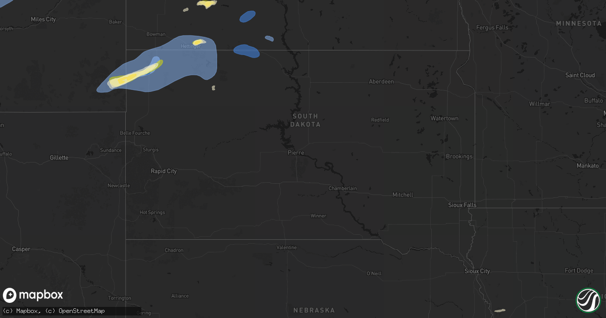 Hail map in South Dakota on August 30, 2026