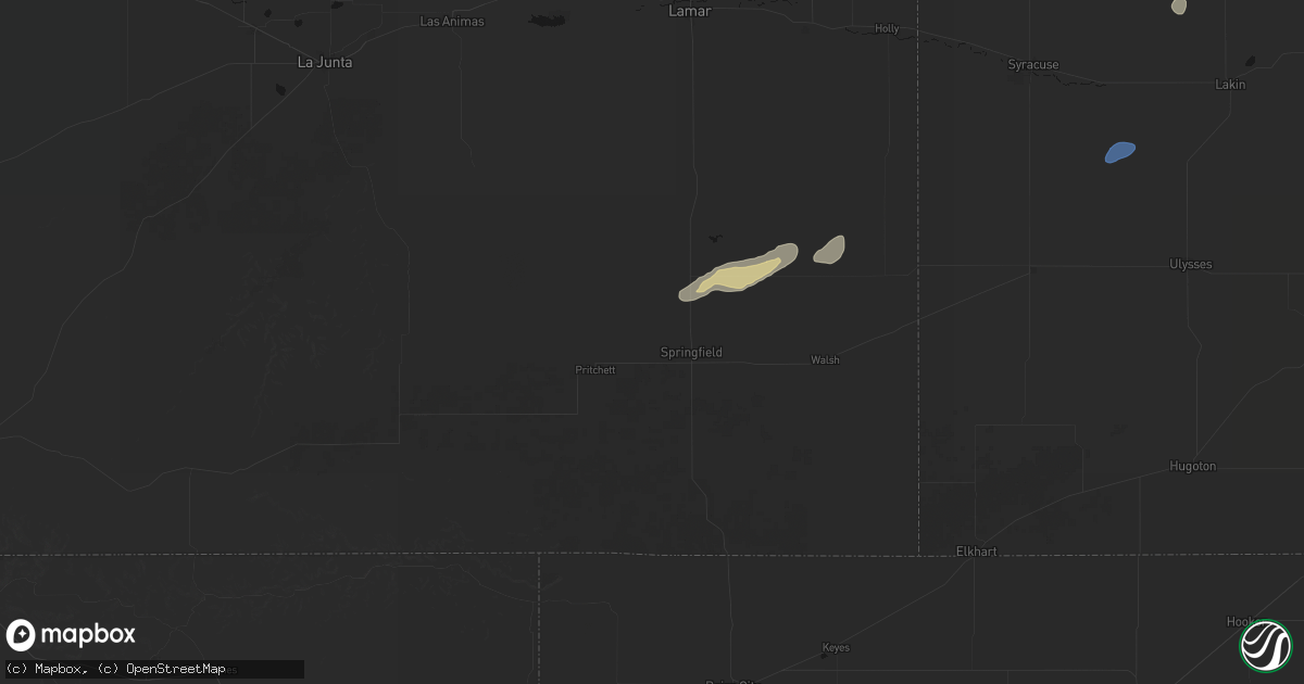 Hail map in Springfield, CO on August 30, 2026