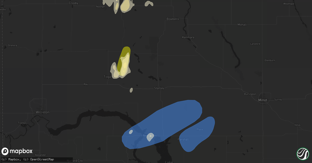 Hail map in Stanley, ND on August 30, 2026