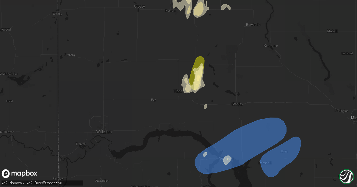 Hail map in Tioga, ND on August 30, 2026