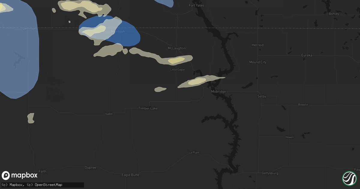 Hail map in Trail City, SD on August 30, 2026