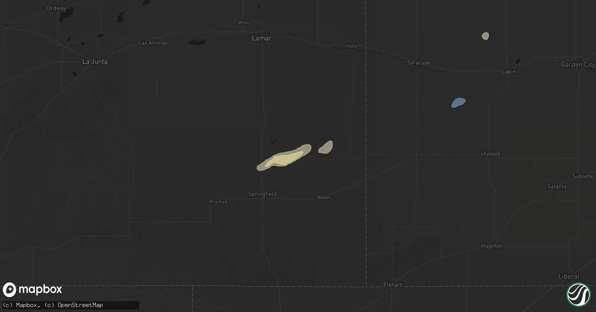 Hail map in Two Buttes, CO on August 30, 2026