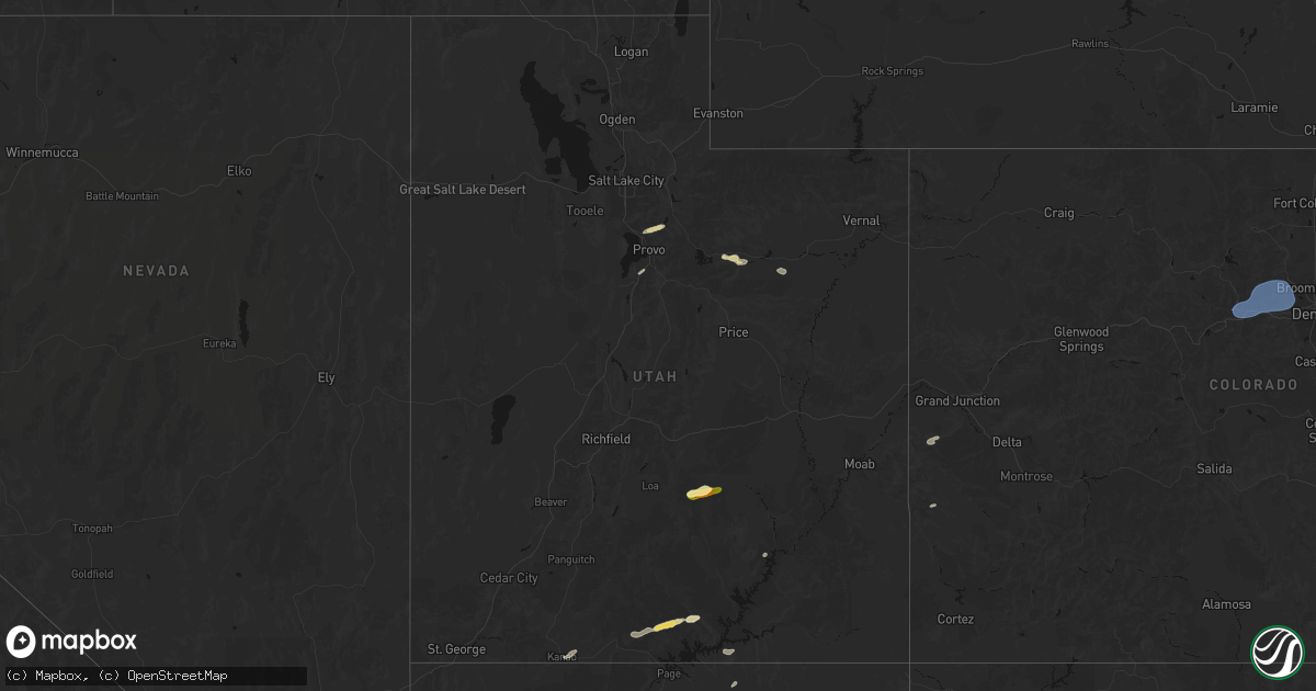 Hail map in Utah on August 30, 2026