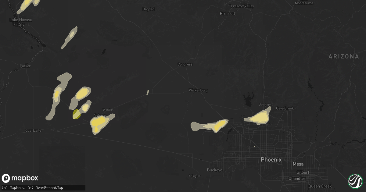 Hail map in Wickenburg, AZ on August 30, 2026