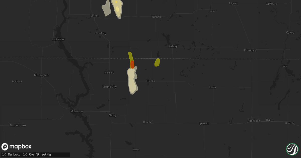 Hail map in Eureka, SD on August 31, 2016