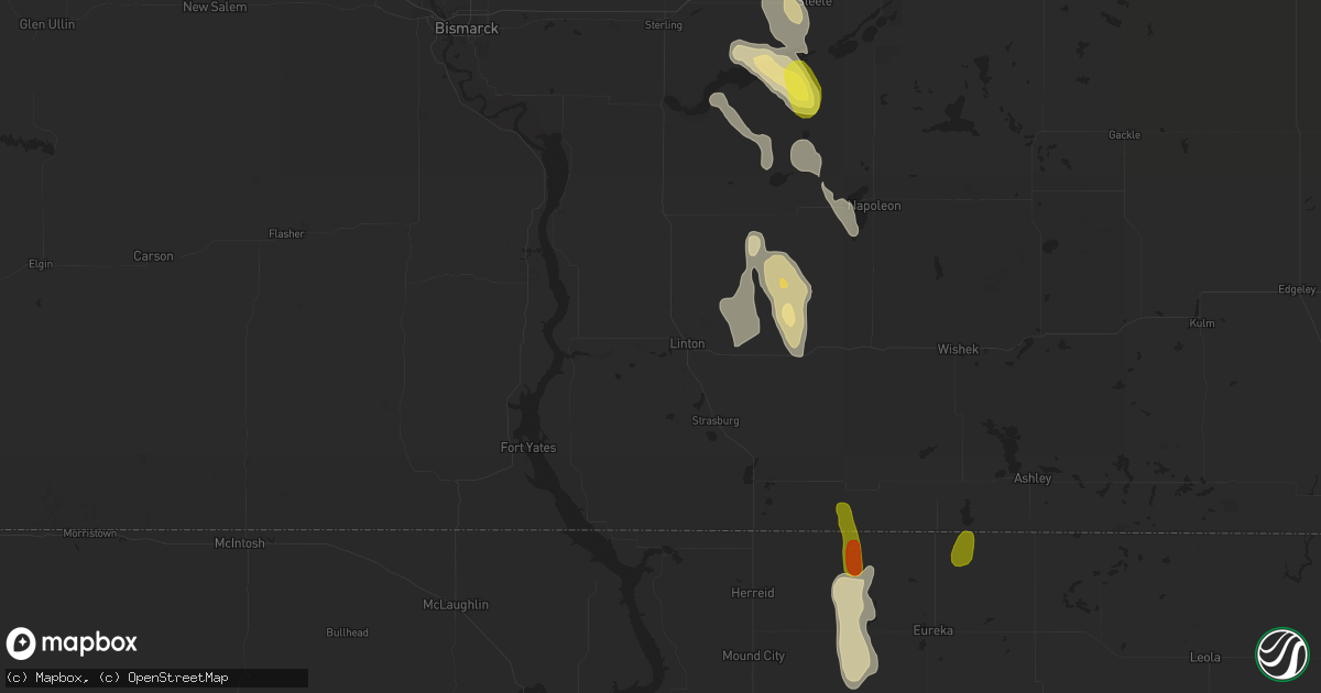 Hail map in Linton, ND on August 31, 2016