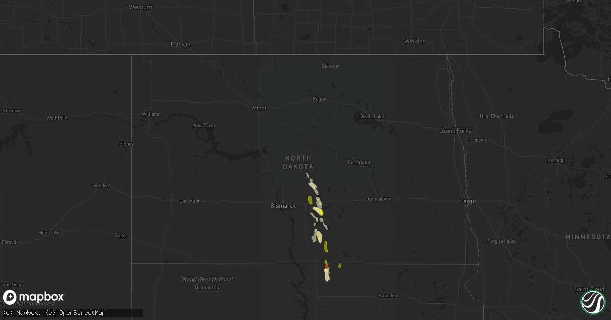 Hail map in North Dakota on August 31, 2016