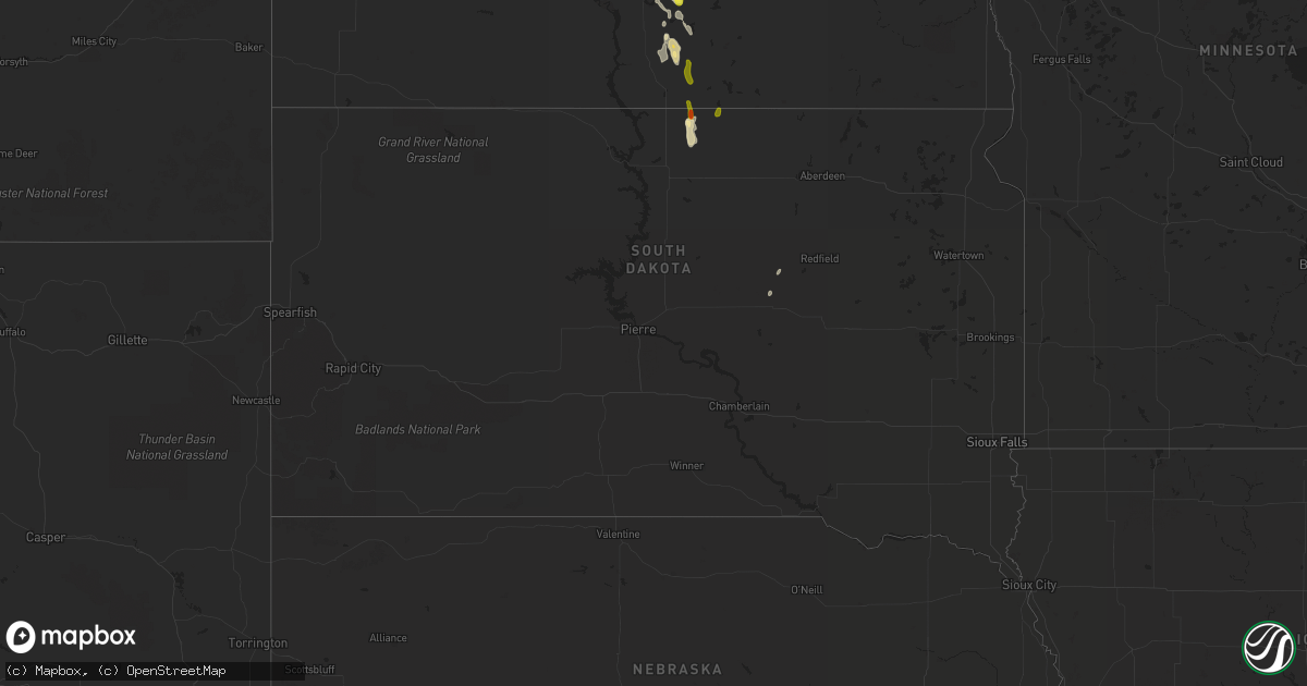 Hail map in South Dakota on August 31, 2016