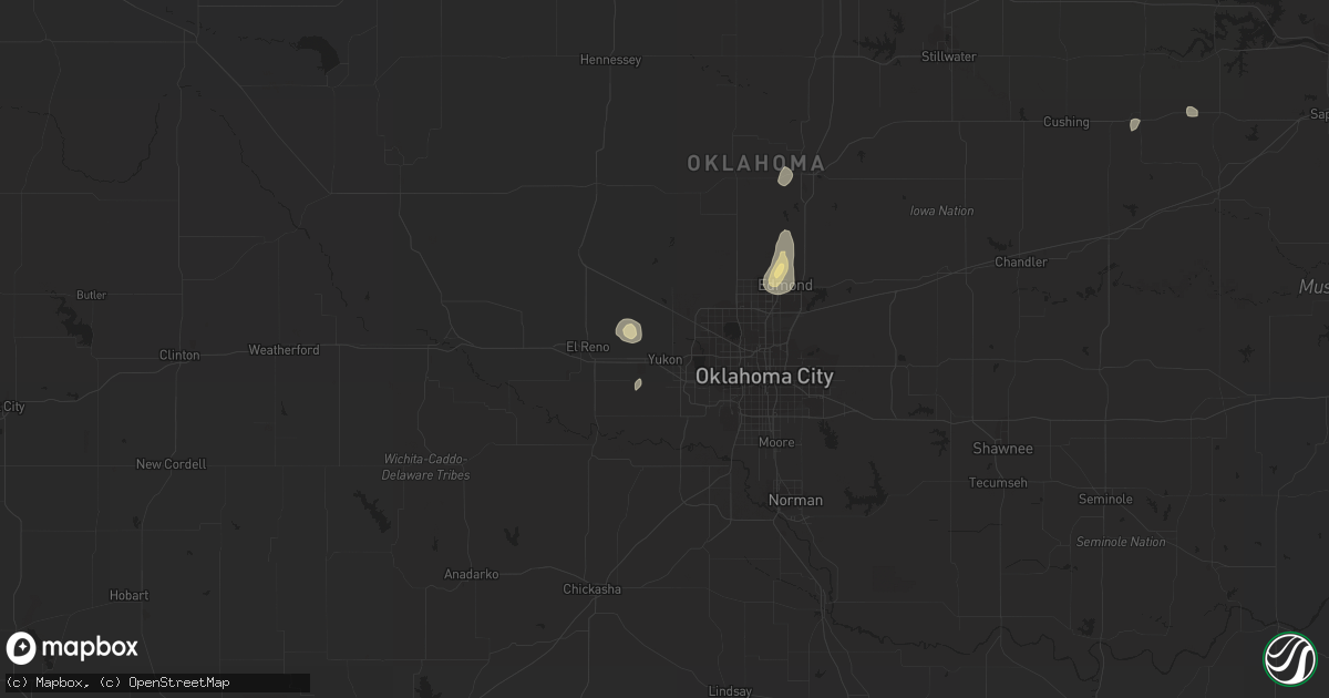 Hail map in Yukon, OK on August 31, 2016