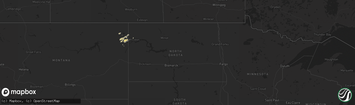 Hail map in North Dakota on August 31, 2017